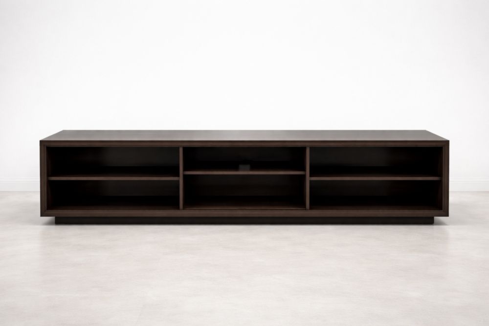 Meuble TV en bois foncé avec étagères ouvertes 180x45x50 cm