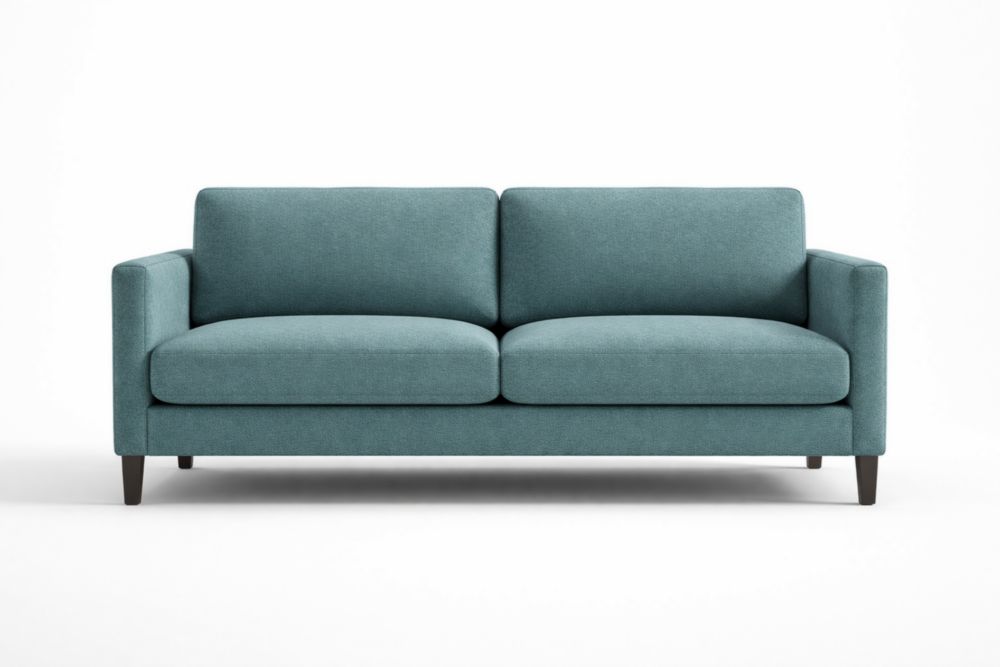 Canapé 2 Places Tissu Bleu Pieds Bois