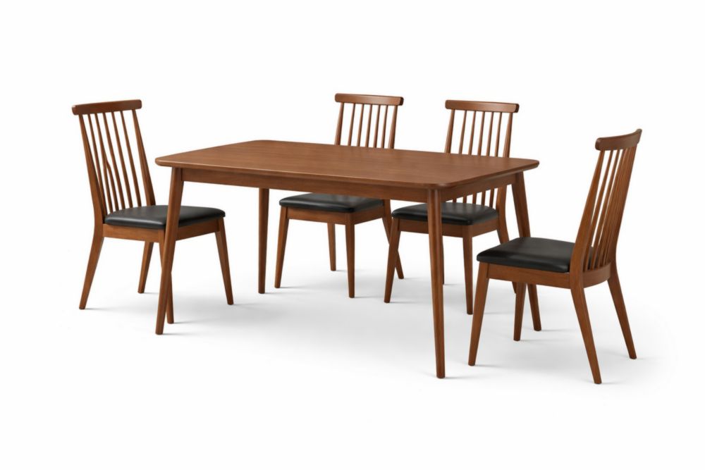 Ensemble table à manger rectangulaire et 4 chaises en bois et similicuir