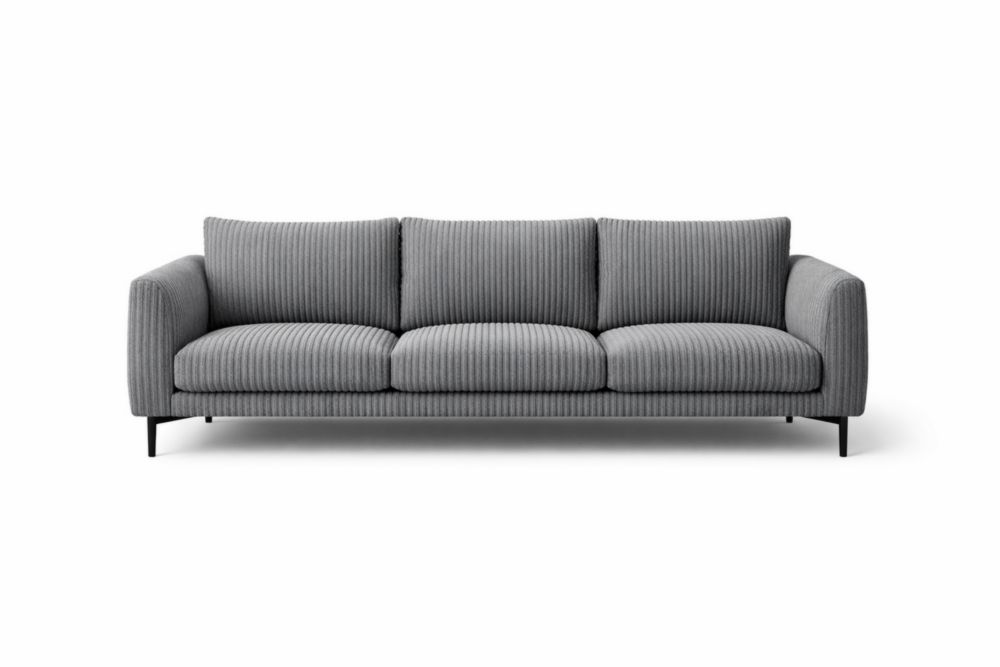 Canapé 3 Places en Velours Côtelé Gris avec Structure en Métal