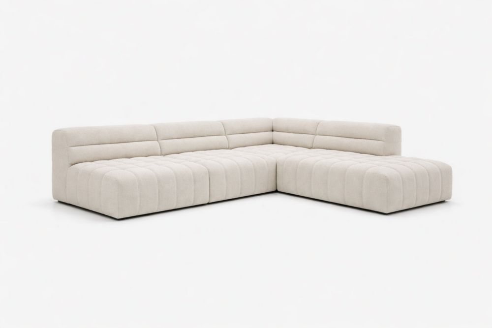 Canapé d'angle en tissu beige avec rembourrage en mousse