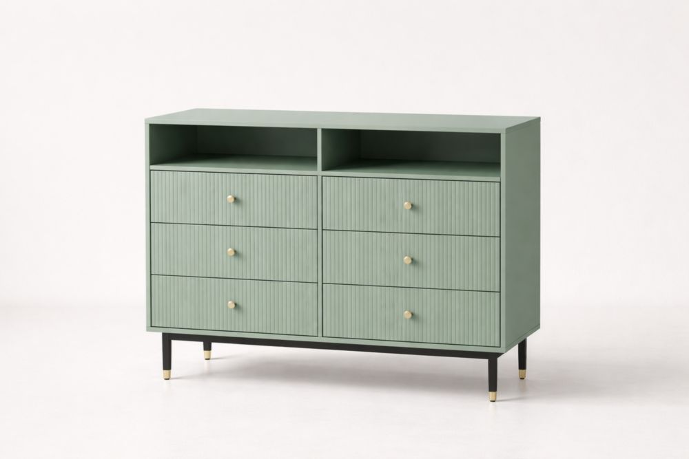Commode 6 Tiroirs Vert Bois