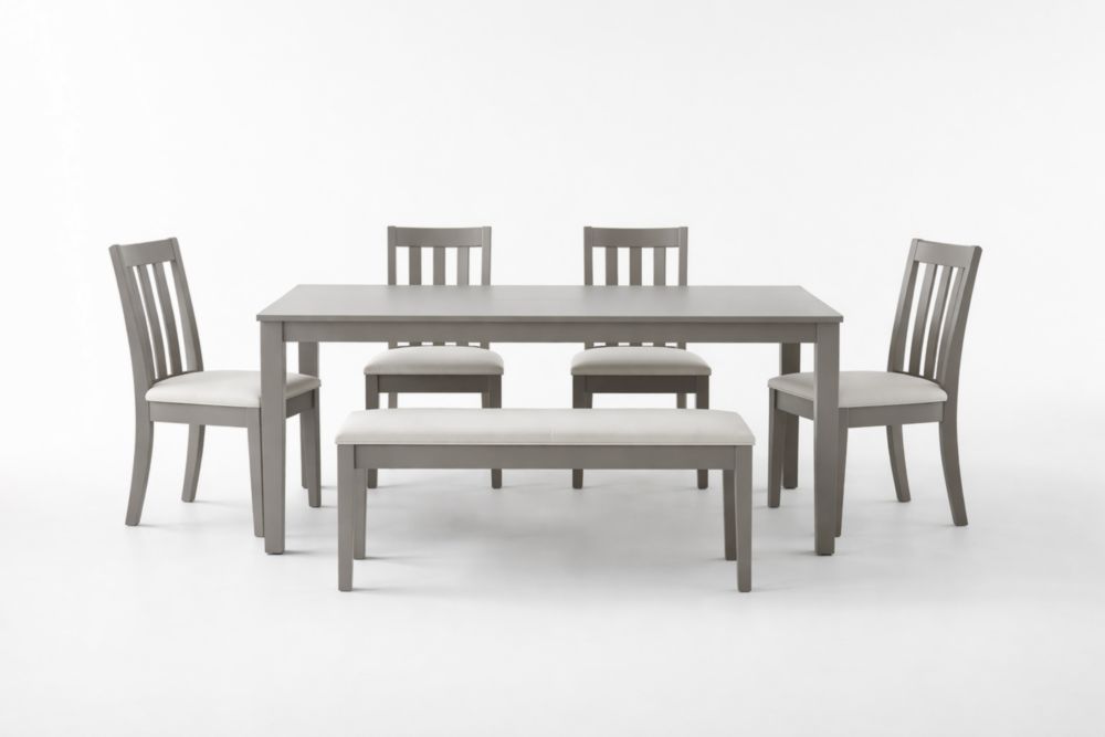 Table à manger en bois avec 4 chaises et banc Gris