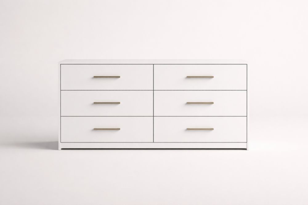 Commode Blanche 6 Tiroirs Bois