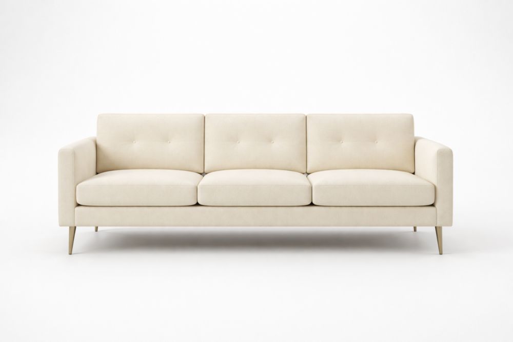 Canapé 3 places Tissu Beige Pieds Bois