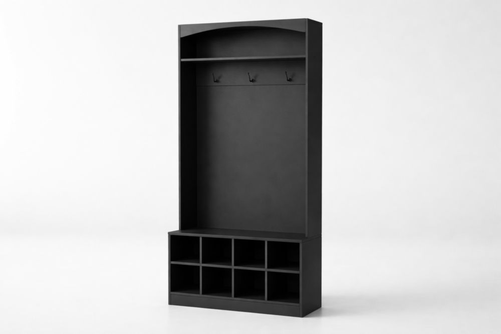 Porte-manteau en Bois Noir avec Compartiments 200cm