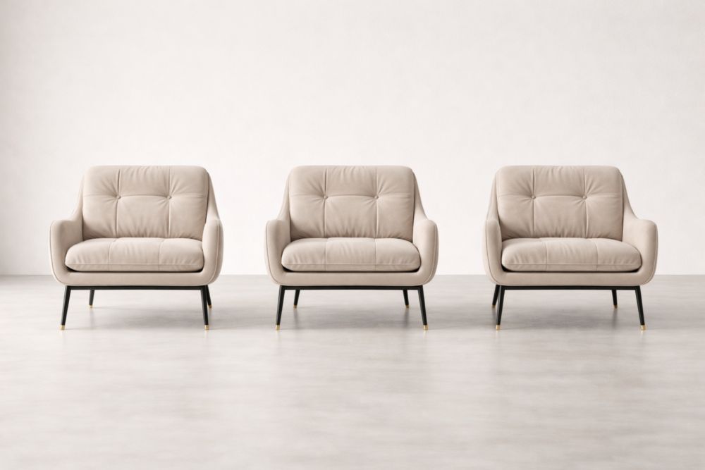 Lot de 3 fauteuils en tissu avec accoudoirs et pieds en métal