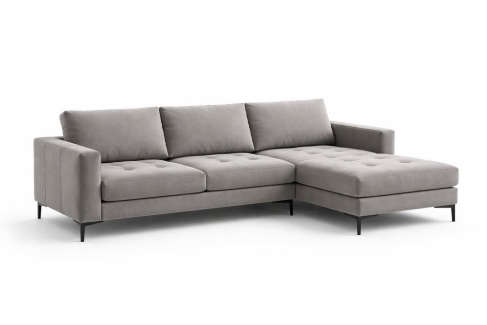 Canapé d'angle en Tissu Gris avec Méridienne