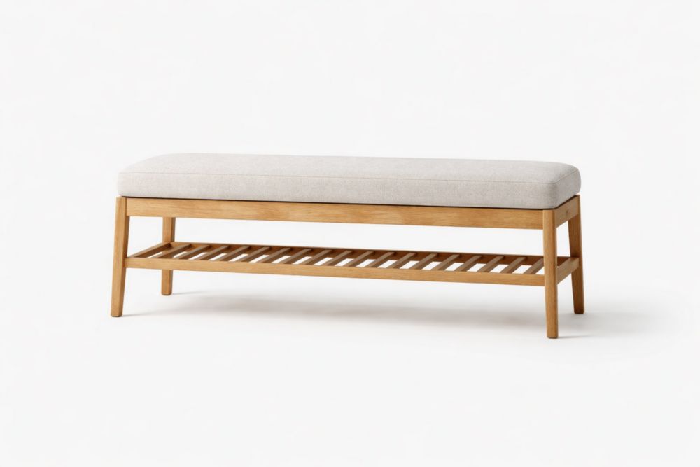 Banc en bois avec coussin en tissu gris 120 cm