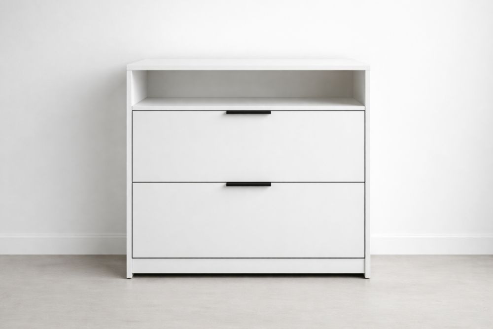 Commode blanche à 2 tiroirs en bois composite 80x40x82 cm