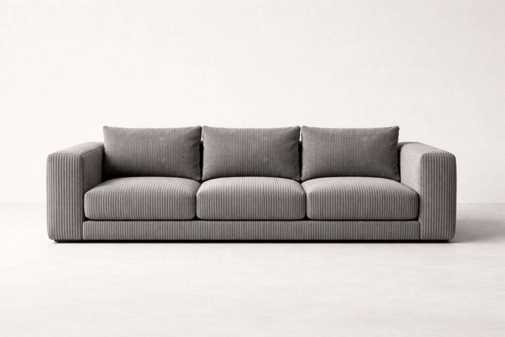 Canapé trois places en velours côtelé gris