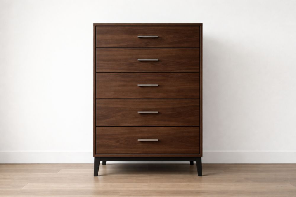 Commode en bois noyer 5 tiroirs 85x45x120 cm