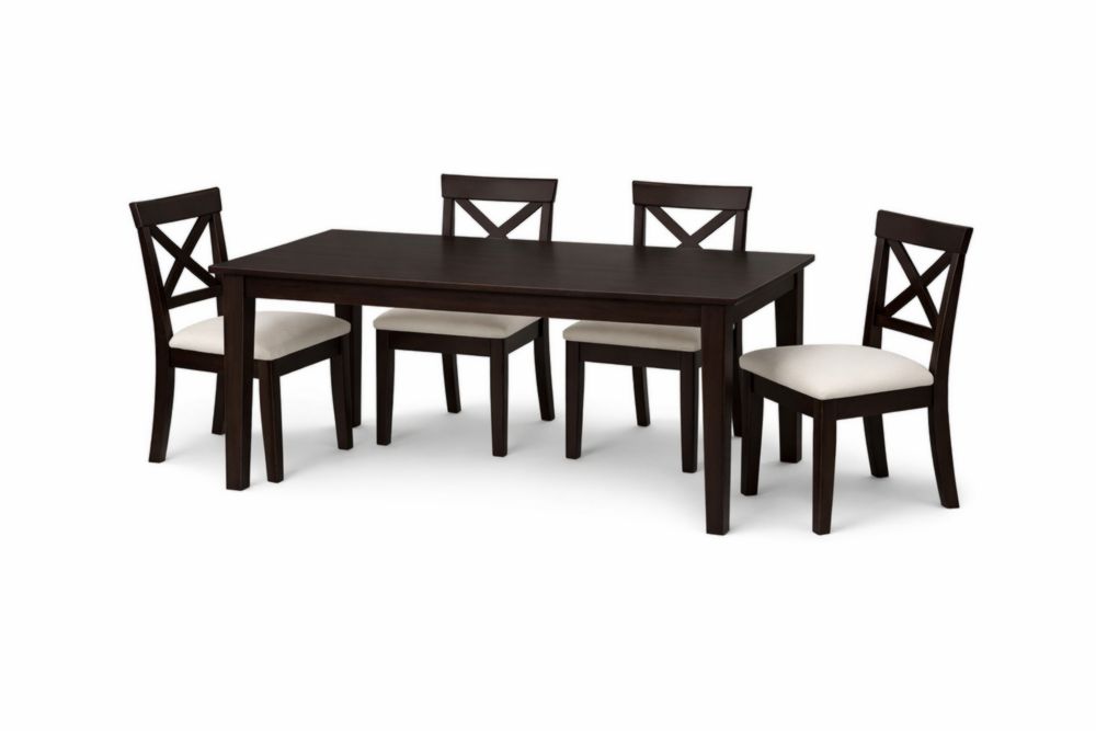 Table à manger en bois marron avec 4 chaises rembourrées