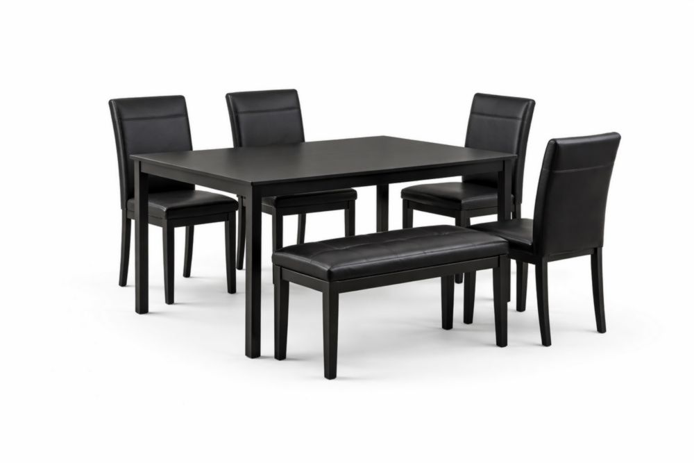 Ensemble de Salle à Manger Rectangulaire Noir Bois et Similicuir