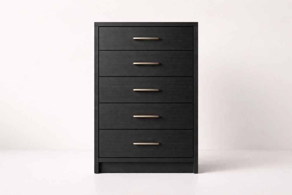 Commode haute 5 tiroirs en bois noir