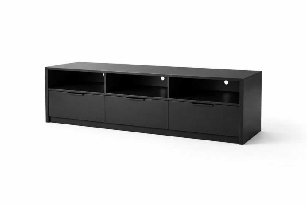 Meuble TV noir en MDF avec tiroirs 150x40x45 cm