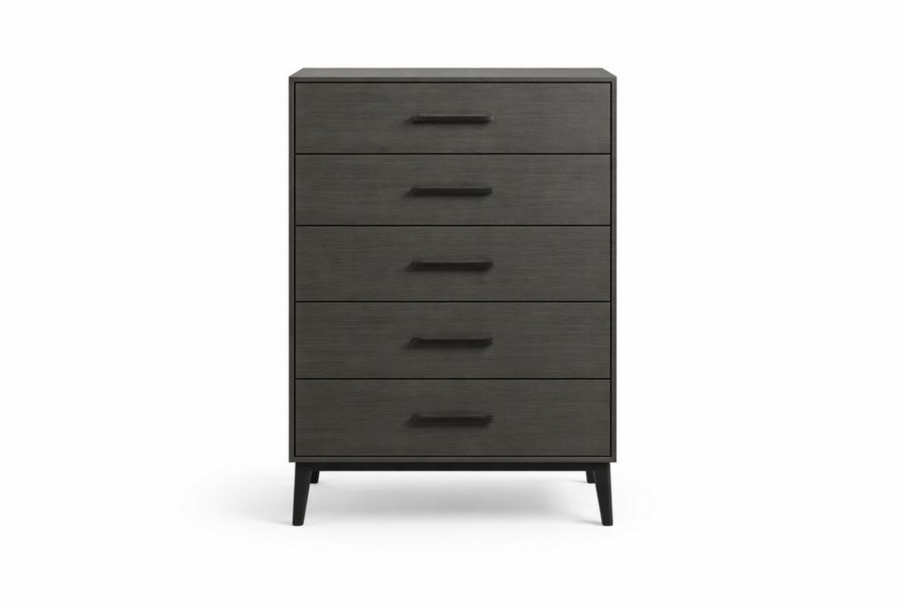 Commode en Bois MDF à 5 Tiroirs Gris