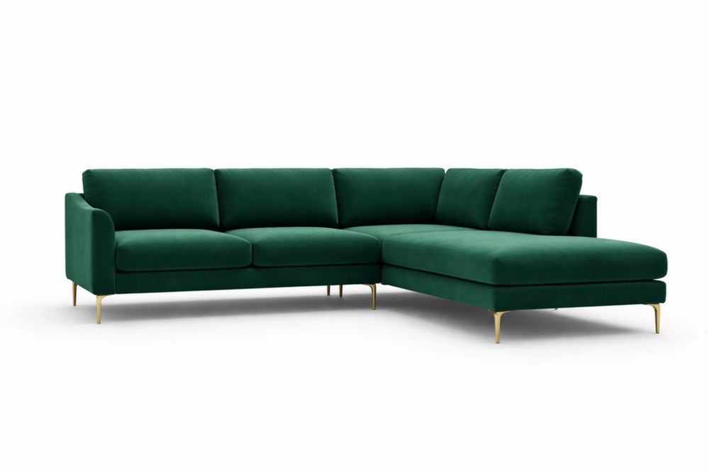 Canapé d'angle en velours vert avec pieds métalliques