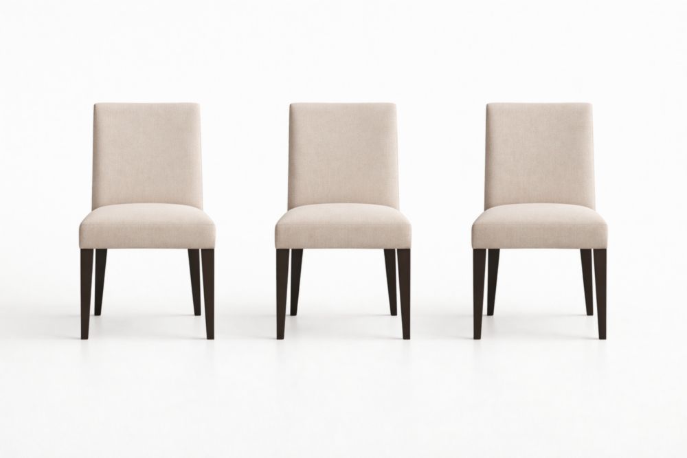 Lot de 3 chaises en tissu beige avec pieds en bois