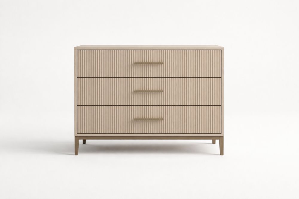 Commode 3 Tiroirs Bois Chêne Beige