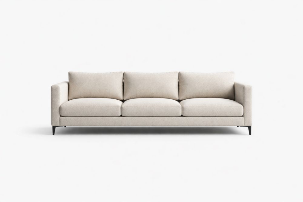 Canapé trois places tissu polyester beige pieds métal