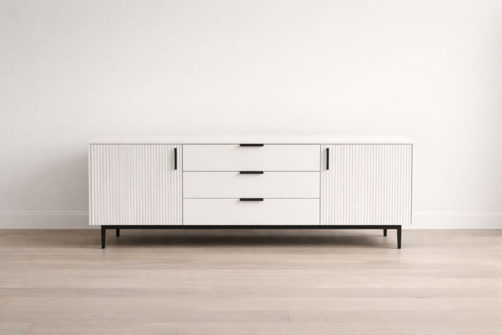 Buffet en Bois Blanc et Métal Noir 180x40x60 cm
