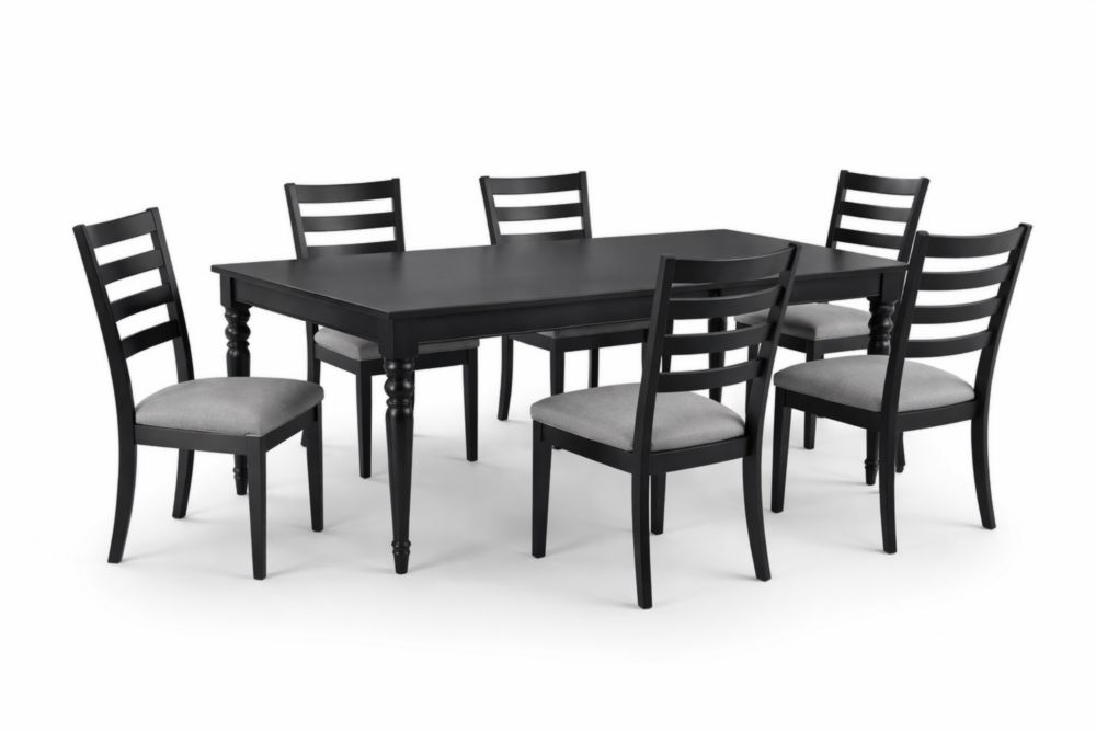 Ensemble de Salle à Manger en Bois Noir avec 6 Chaises Grises