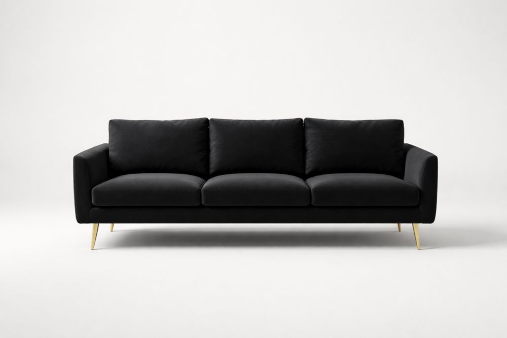 Canapé en tissu noir avec pieds en métal doré
