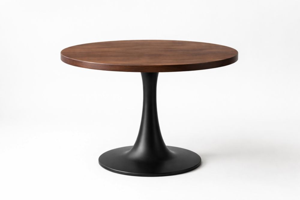 Table Ronde en Bois Massif et Métal Noir