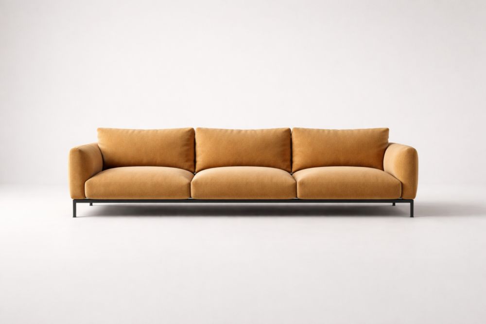Canapé 3 Places Velours Moutarde Structure Métallique