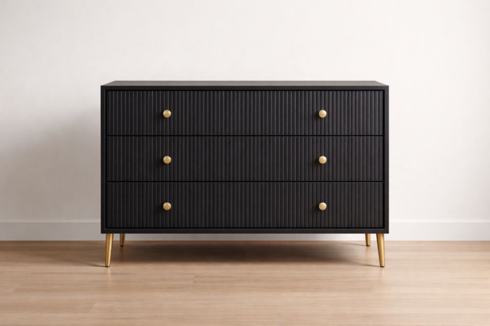 Commode 3 Tiroirs Noir MDF Métal 100x40x80 cm