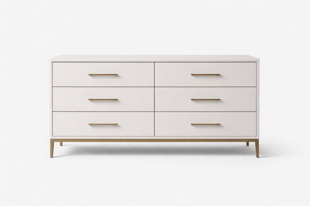 Commode 6 tiroirs en MDF et métal 140x40x80 cm