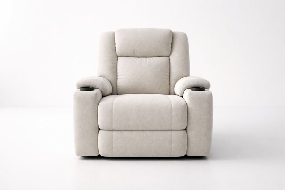 Fauteuil inclinable en tissu polyester beige avec porte-gobelets
