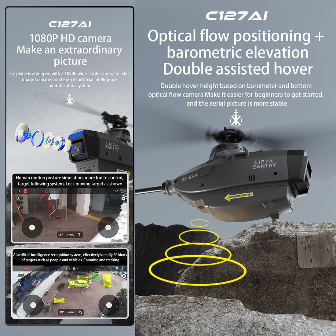 RC ERA C127AI Helicopter Scout Drone Model 2.4G 4CH Single-Rotor Brushless Model Without Aileron