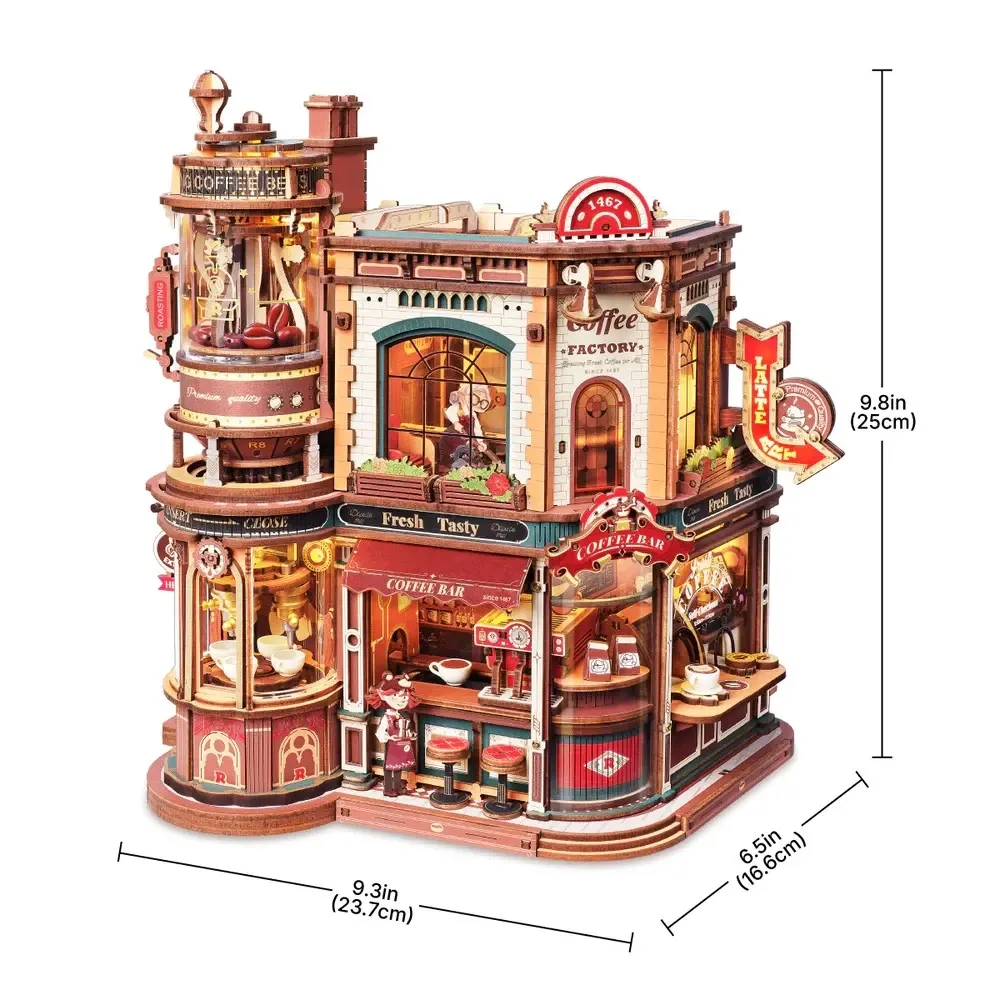 Dream Coffee Factory Music Box Wooden 3D Puzzle Building Toys Kids Gifts