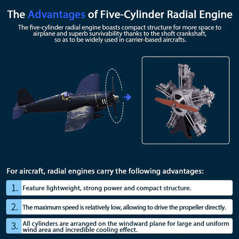DIY 1/6 Full Metal 5 Cylinder Radial Engine Model 