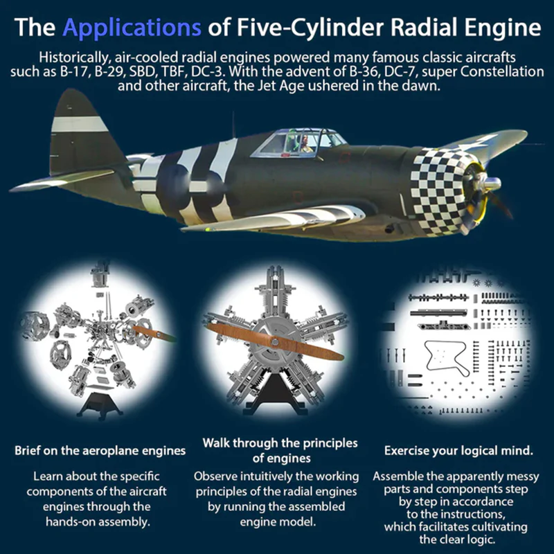 DIY 1/6 Full Metal 5 Cylinder Radial Engine Model 