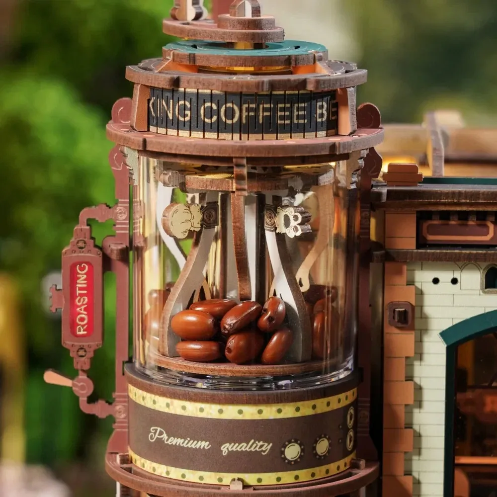 Dream Coffee Factory Music Box Wooden 3D Puzzle Building Toys Kids Gifts