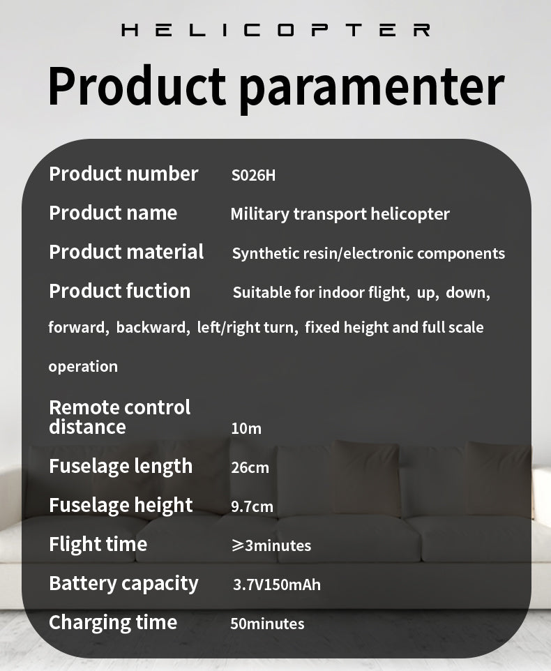 S026H Chinook Military Transport RC Helicopter 2.4G RC 3CH Dual-Rotor Military Aircraft Model RTF