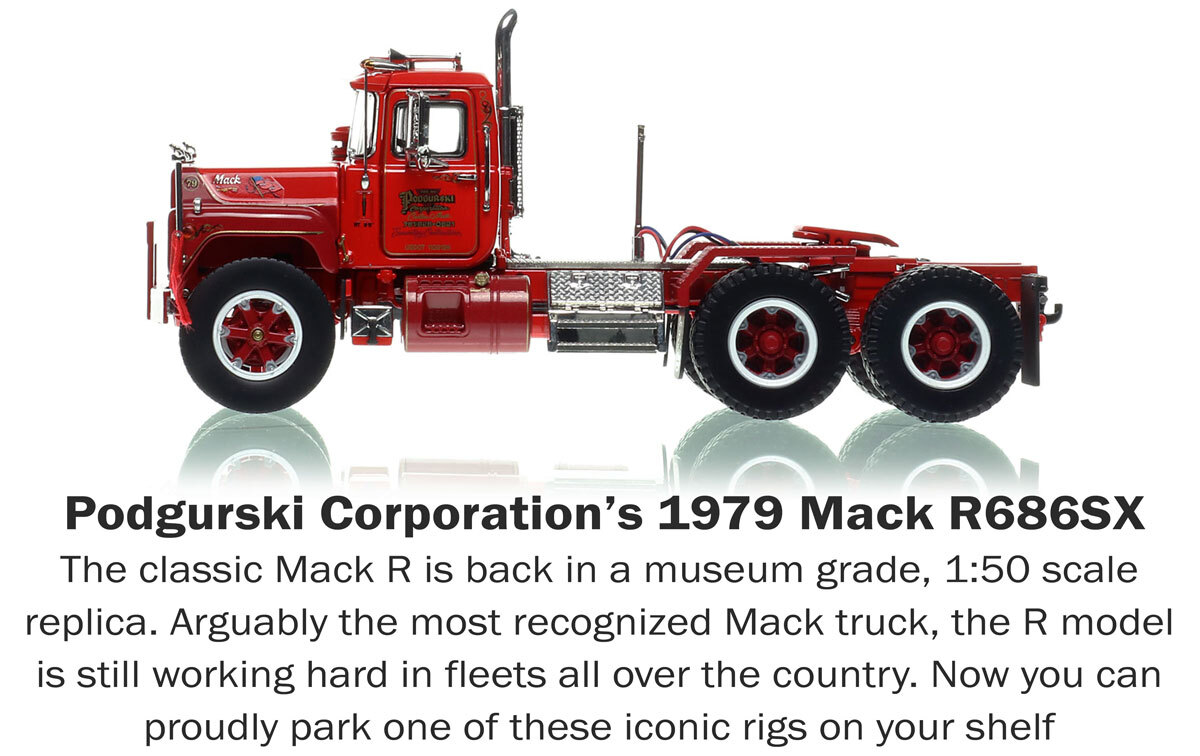 All new Display case for 1:50 scale model of Podgurski Corporation 1979 Mack R686SX tandem axle tractor