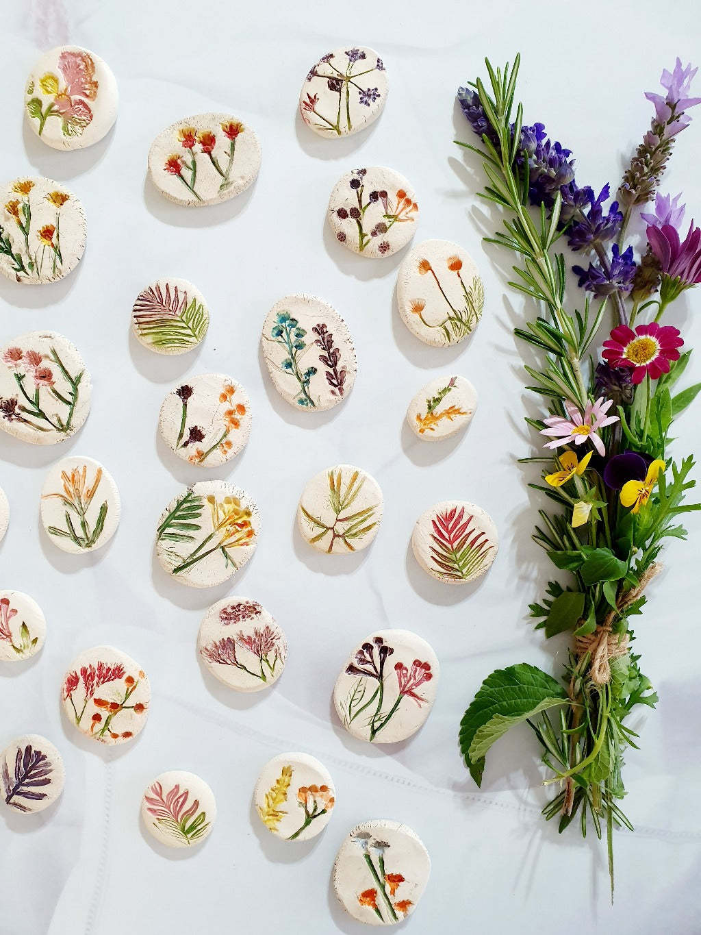 Bring nature home Botanical decor Ceramic cabochons Pressed flower cabochons