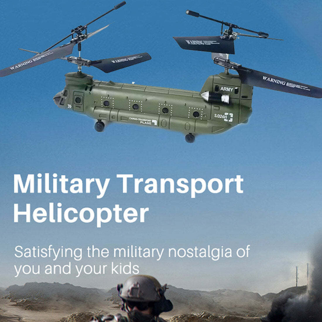 S026H Chinook Military Transport RC Helicopter 2.4G RC 3CH Dual-Rotor Military Aircraft Model RTF