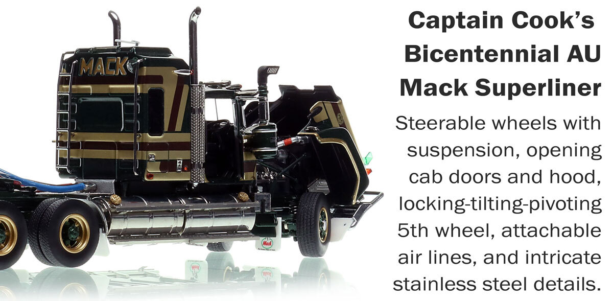 Functionality of 1:50 scale model of Mack Bicentennial Superliner II Tandem-Axle Sleeper - Captain Cook AU