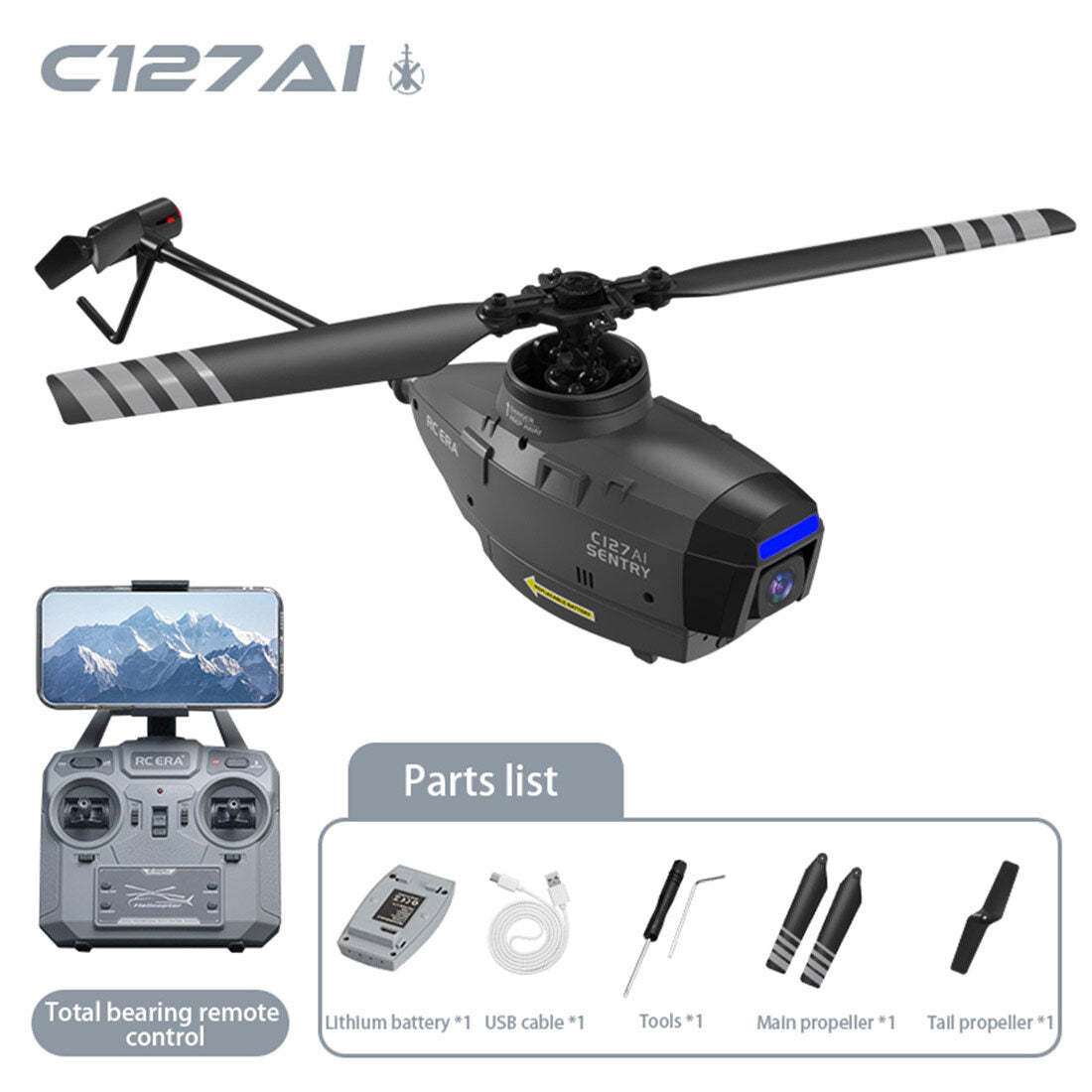 RC ERA C127AI Helicopter Scout Drone Model 2.4G 4CH Single-Rotor Brushless Model Without Aileron
