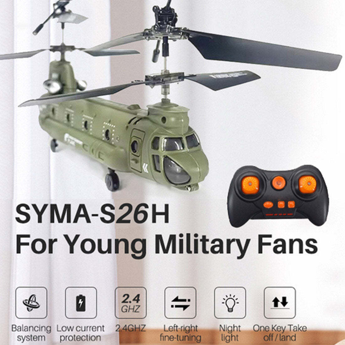 S026H Chinook Military Transport RC Helicopter 2.4G RC 3CH Dual-Rotor Military Aircraft Model RTF