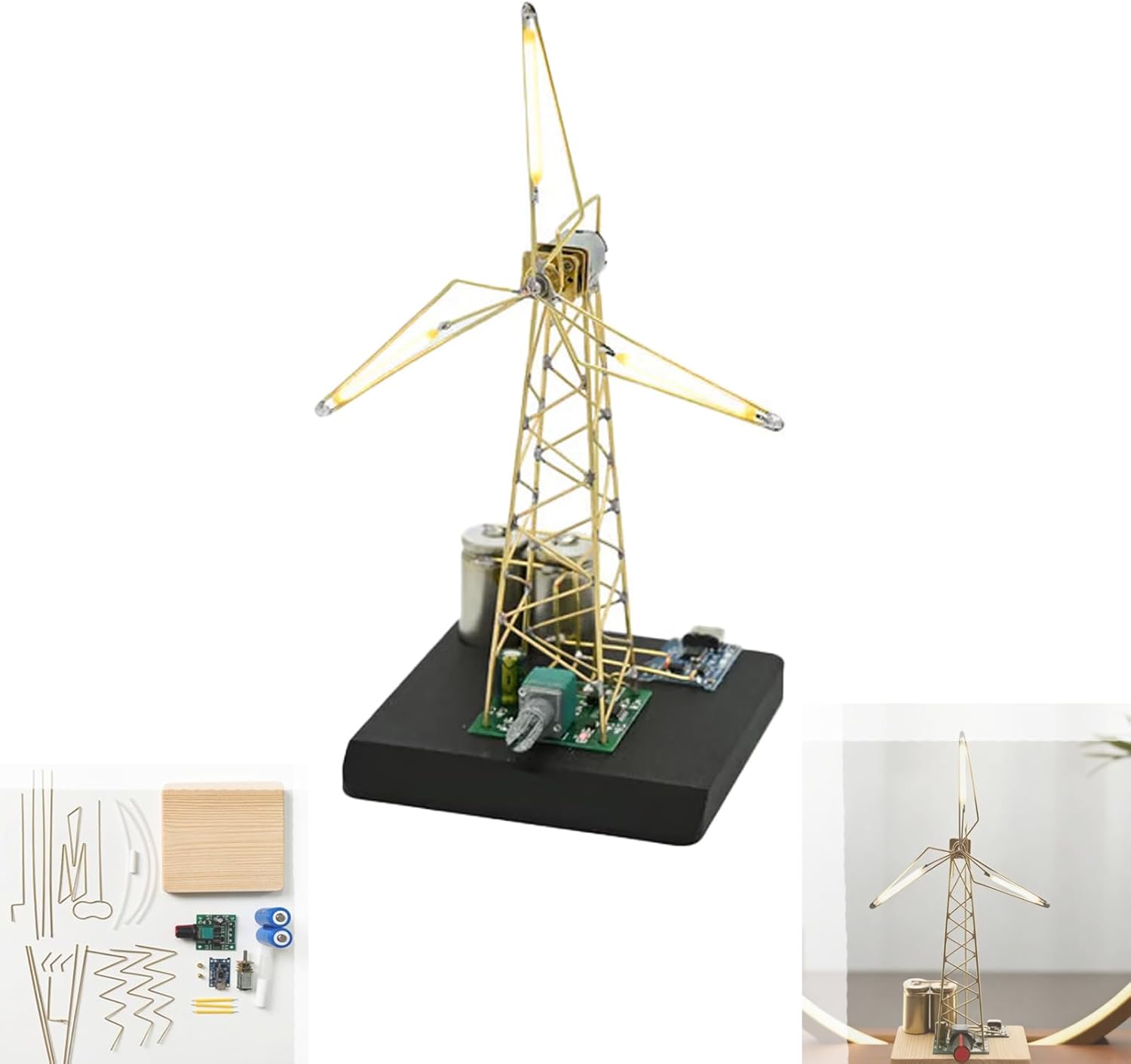 Rotating Windmill Night Light, DIY Desktop Mechanical Art Lamp, Night