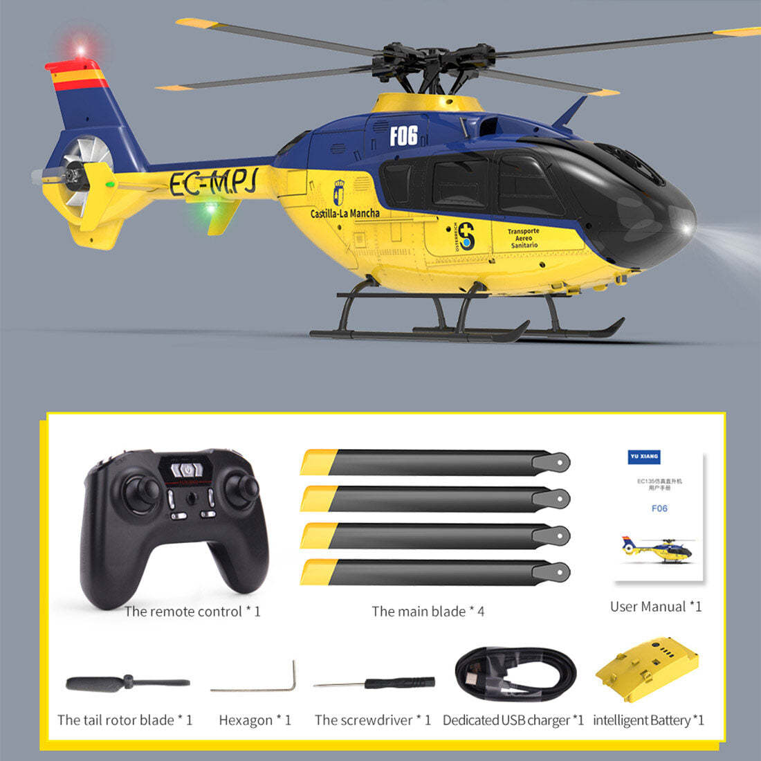  F06 1/36 Scale EC 135 2.4G 6CH Brushless Direct Drive RC Helicopter 3D/6G Flybarless RTF (mode1/mode2 switchable)