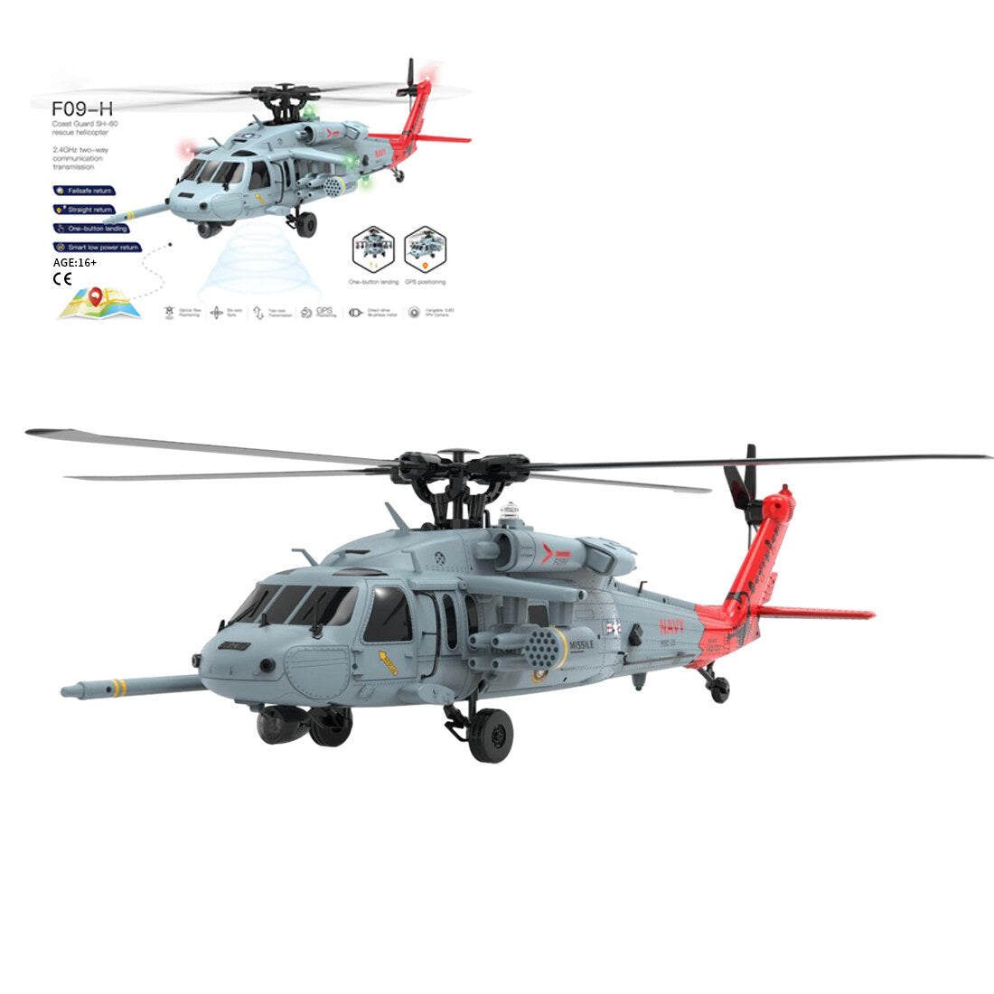  F09-H SH60 Seahawk 8CH RC Helicopter 1/47 Scale 2.4G Dual Brushless DD 6G/3D Stunt Copter Model (Include FC&GPS/RTF Version)