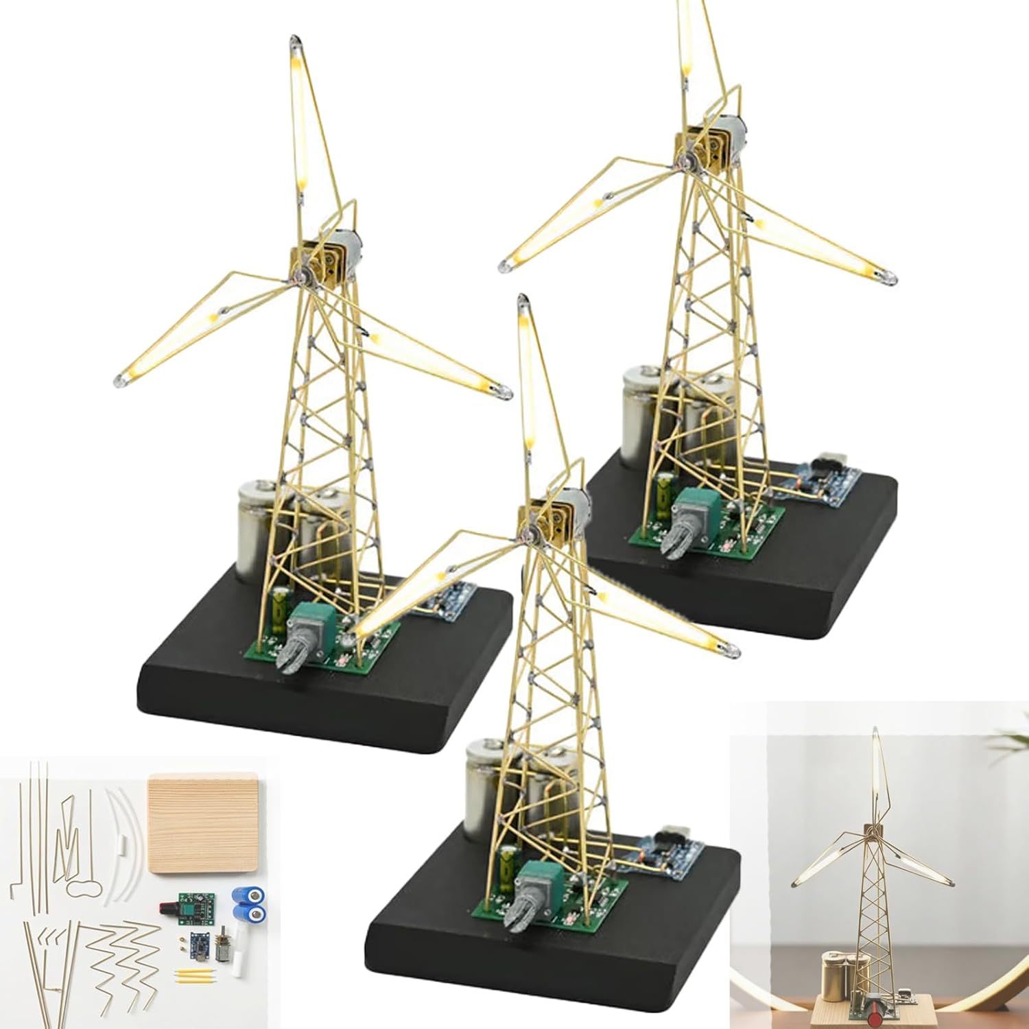 Rotating Windmill Night Light, DIY Desktop Mechanical Art Lamp, Night