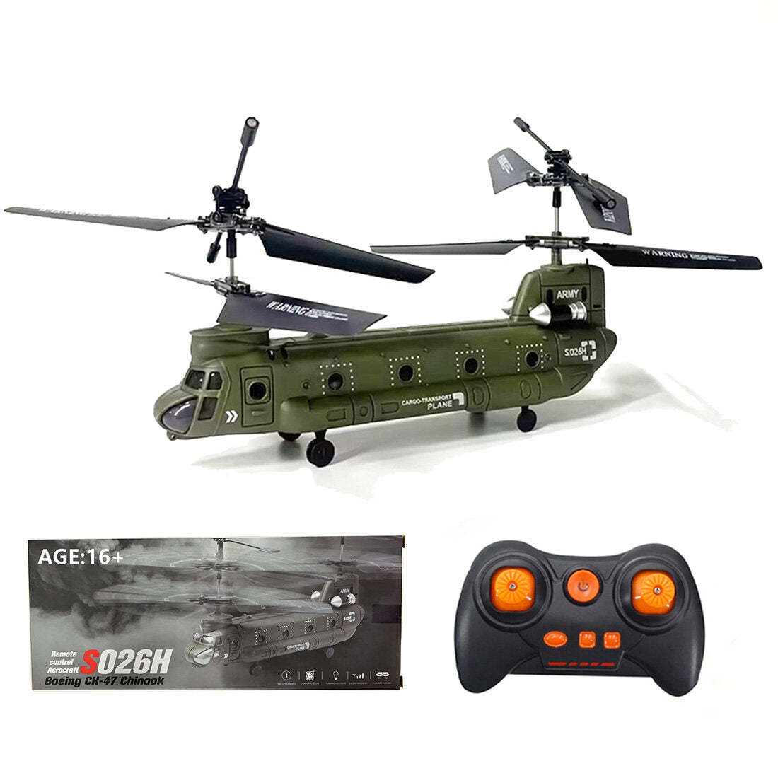 S026H Chinook Military Transport RC Helicopter 2.4G RC 3CH Dual-Rotor Military Aircraft Model RTF
